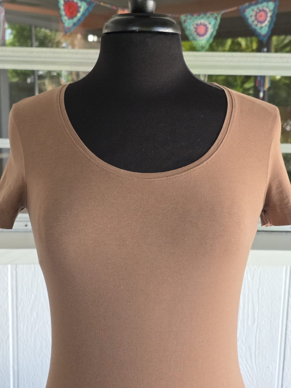 Escada Y2K Baddie Short Sleeve Scoop Neck Top Mocha Brown Strechy Tee - Picture 4 of 12